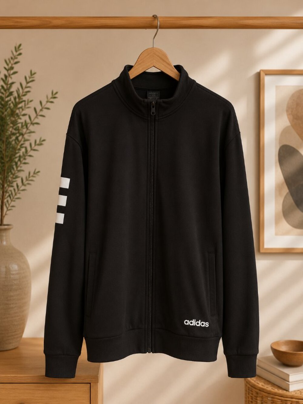 Adidas Essentials Full Zip Track Jacket Black White Athletic Zip Up XL